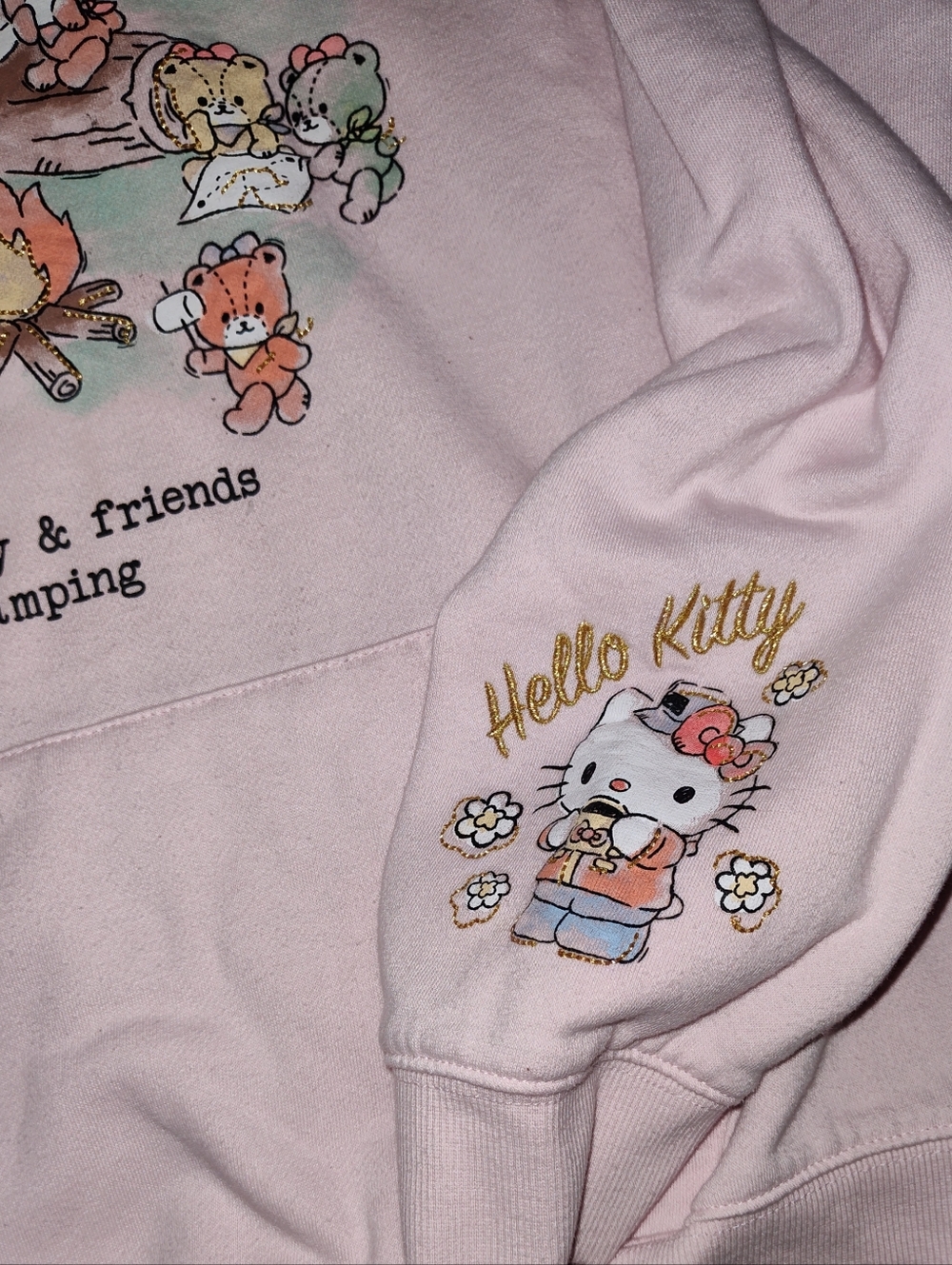 😻Adult XL Hello Kitty Light Pink Hoodie with Gold Accent